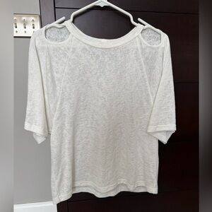 LNA clothing white short sleeve shirt with cut out shoulders. Size small